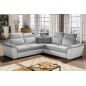 Canapé d'angle - convertible - FELIPE - en tissu gris clair et simili cuir blanc, 5/6 places, angle gauche Canapé d'angle - convertible - FELIPE - en tissu gris clair et simili cuir blanc, 5/6 places, angle gauche