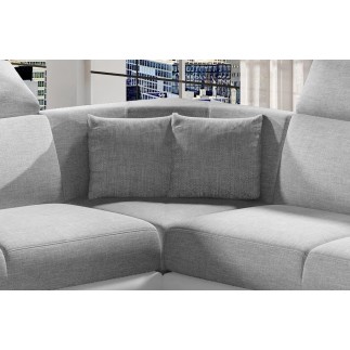 Canapé d'angle - convertible - FELIPE - en tissu gris clair et simili cuir blanc, 5/6 places
