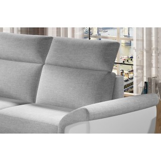 Canapé d'angle - convertible - FELIPE - en tissu gris clair et simili cuir blanc, 5/6 places