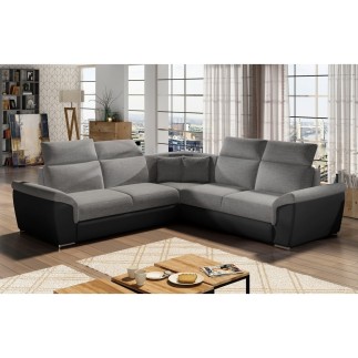 Canapé d'angle - convertible - FELIPE - en tissu gris clair et simili cuir gris foncé, 5/6 places