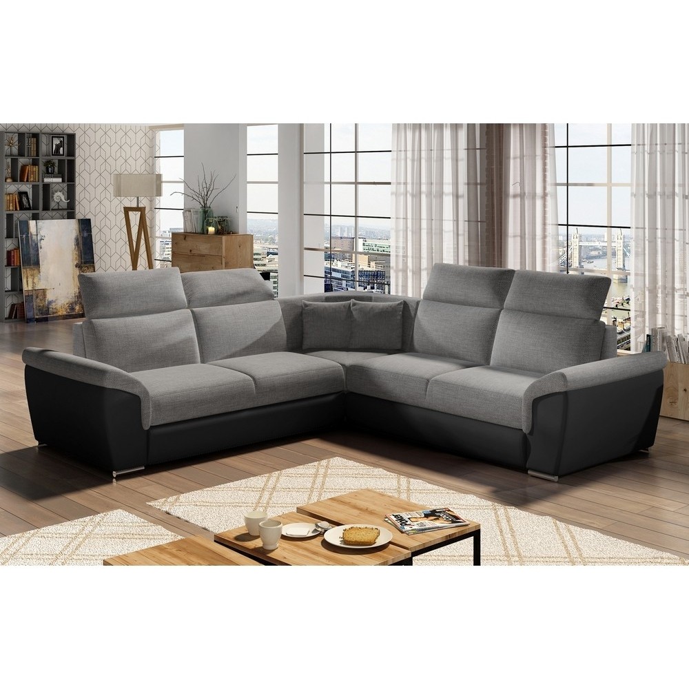 Canapé d'angle - convertible - FELIPE - en tissu gris clair et simili cuir gris foncé, 5/6 places, angle gauche Canapé d'angle - convertible - FELIPE - en tissu gris clair et simili cuir gris foncé, 5/6 places, angle gauche