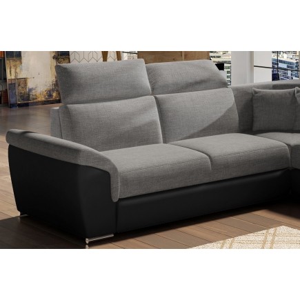 Canapé d'angle - convertible - FELIPE - en tissu gris clair et simili cuir gris foncé, 5/6 places, angle gauche