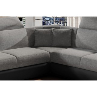 Canapé d'angle - convertible - FELIPE - en tissu gris clair et simili cuir gris foncé, 5/6 places