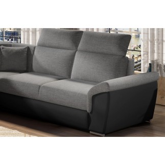 Canapé d'angle - convertible - FELIPE - en tissu gris clair et simili cuir gris foncé, 5/6 places