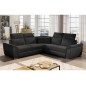 Canapé d'angle - convertible - FELIPE - en tissu noir et simili cuir noir, 5/6 places, angle gauche