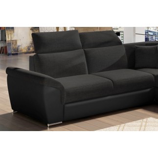 Canapé d'angle - convertible - FELIPE - en tissu noir et simili cuir noir, 5/6 places, angle gauche