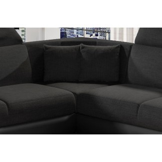 Canapé d'angle - convertible - FELIPE - en tissu noir et simili cuir noir, 5/6 places