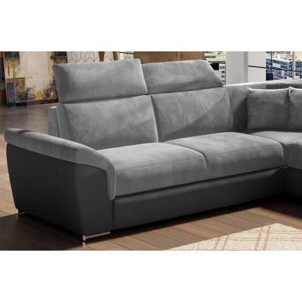 Canapé d'angle - convertible - FELIPE VELOURS - en tissu luxe gris clair et gris foncé, 5/6 places, angle gauche