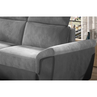 Canapé d'angle - convertible - FELIPE VELOURS - en tissu luxe gris clair et gris foncé, 5/6 places