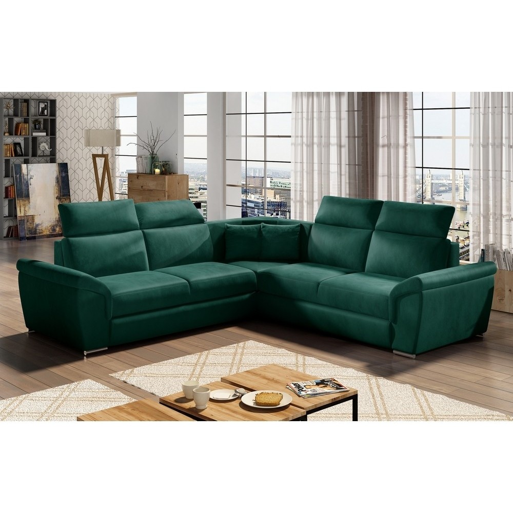 Canapé d'angle - convertible - FELIPE VELOURS - en tissu luxe vert, 5/6 places, angle gauche Canapé d'angle - convertible - FELIPE VELOURS - en tissu luxe vert, 5/6 places, angle gauche