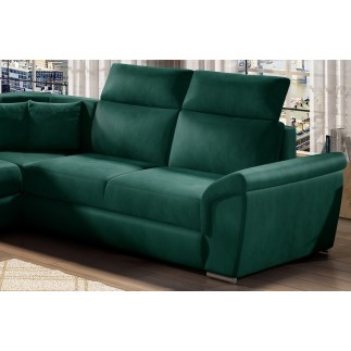 Canapé d'angle - convertible - FELIPE VELOURS - en tissu luxe vert, 5/6 places