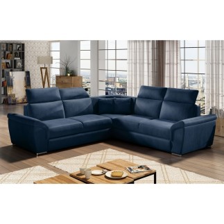 Canapé d'angle - convertible - FELIPE VELOURS - en tissu luxe bleu, 5/6 places