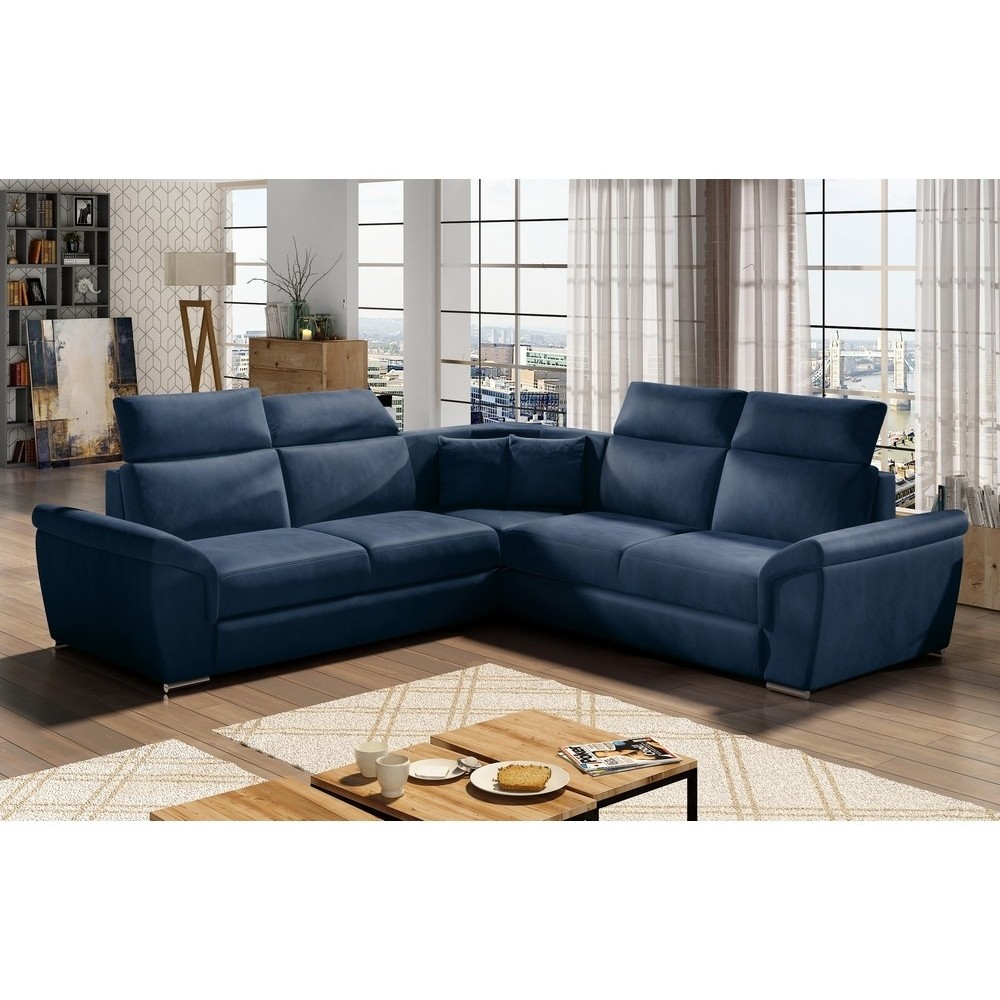 Canapé d'angle - convertible - FELIPE VELOURS - en tissu luxe bleu, 5/6 places, angle gauche Canapé d'angle - convertible - FELIPE VELOURS - en tissu luxe bleu, 5/6 places, angle gauche