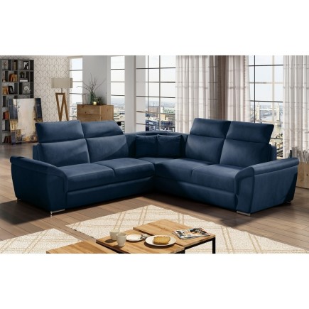 Canapé d'angle - convertible - FELIPE VELOURS - en tissu luxe bleu, 5/6 places