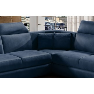 Canapé d'angle - convertible - FELIPE VELOURS - en tissu luxe bleu, 5/6 places