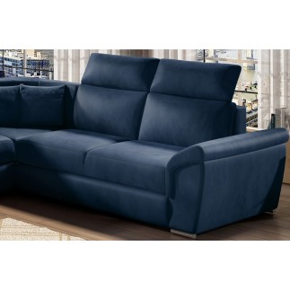 Canapé d'angle - convertible - FELIPE VELOURS - en tissu luxe bleu, 5/6 places