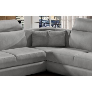 Canapé d'angle convertible - FELIPE VELOURS - en tissu luxe gris clair, 5/6 places