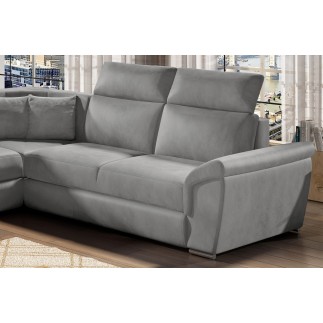 Canapé d'angle convertible - FELIPE VELOURS - en tissu luxe gris clair, 5/6 places