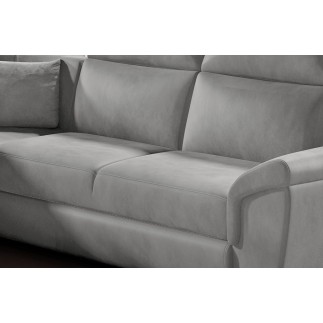Canapé d'angle convertible - FELIPE VELOURS - en tissu luxe gris clair, 5/6 places