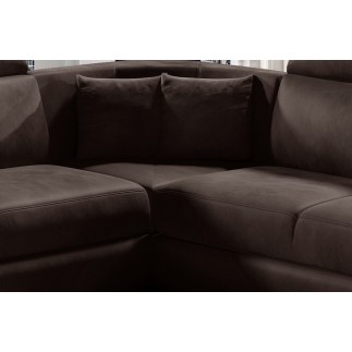 Canapé d'angle - convertible - FELIPE VELOURS - en tissu luxe chocolat, 5/6 places
