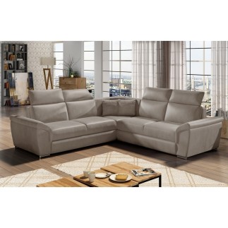 Canapé d'angle - convertible - FELIPE VELOURS - en tissu luxe beige, 5/6 places