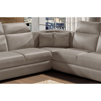 Canapé d'angle - convertible - FELIPE VELOURS - en tissu luxe beige, 5/6 places