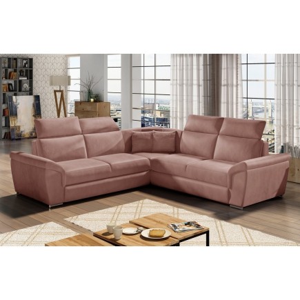 Canapé d'angle - convertible - FELIPE VELOURS - en tissu luxe rose pale, 5/6 places