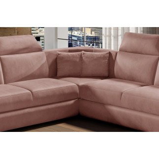 Canapé d'angle - convertible - FELIPE VELOURS - en tissu luxe rose pale, 5/6 places