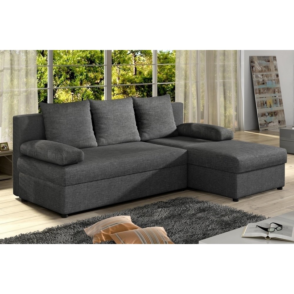 Canapé d'angle convertible - GILO - en tissu luxe 3/4 places, gris foncé, angle droit (vu de face)