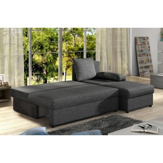 Canapé d'angle convertible - GILO - en tissu luxe 3/4 places, gris foncé, angle droit (vu de face)