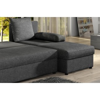 Canapé d'angle convertible - GILO - en tissu luxe 3/4 places, gris foncé, angle droit (vu de face)