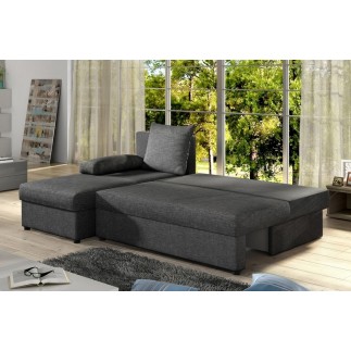 Canapé d'angle convertible - GILO - en tissu luxe 3/4 places - gris foncé, angle gauche (vu de face)