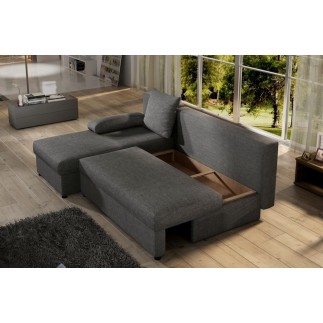 Canapé d'angle convertible - GILO - en tissu luxe 3/4 places - gris foncé, angle gauche (vu de face)