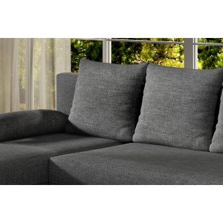 Canapé d'angle convertible - GILO - en tissu luxe 3/4 places - gris foncé, angle gauche (vu de face)