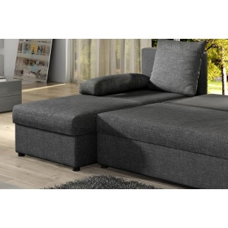 Canapé d'angle convertible - GILO - en tissu luxe 3/4 places - gris foncé, angle gauche (vu de face)
