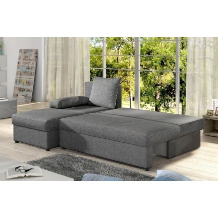 Canapé d'angle convertible - GILO - en tissu luxe 3/4 places, gris, angle gauche (vu de face)