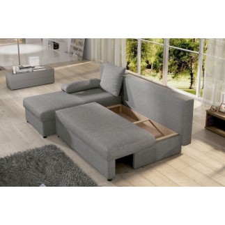 Canapé d'angle convertible - GILO - en tissu luxe 3/4 places, gris, angle gauche (vu de face)
