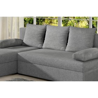 Canapé d'angle convertible - GILO - en tissu luxe 3/4 places, gris, angle gauche (vu de face)