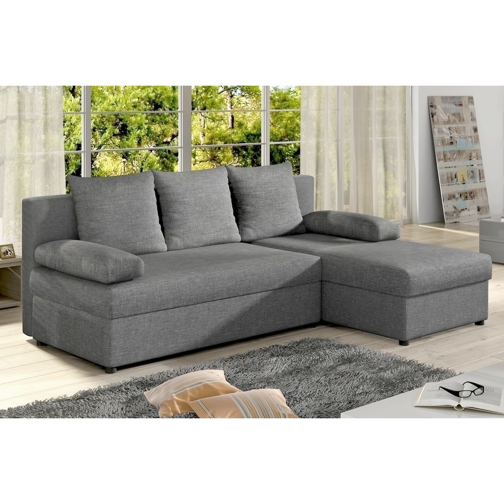 Canapé d'angle convertible - GILO - en tissu luxe 3/4 places, gris, angle droit (vu de face)