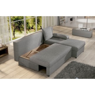 Canapé d'angle convertible - GILO - en tissu luxe 3/4 places, gris, angle droit (vu de face)