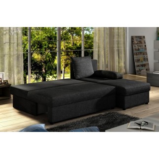 Canapé d'angle convertible - GILO - en tissu luxe 3/4 places, noir, angle droit (vu de face)