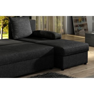 Canapé d'angle convertible - GILO - en tissu luxe 3/4 places, noir, angle droit (vu de face)
