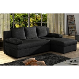 Canapé d'angle convertible - GILO - en tissu luxe 3/4 places, noir, angle droit (vu de face)
