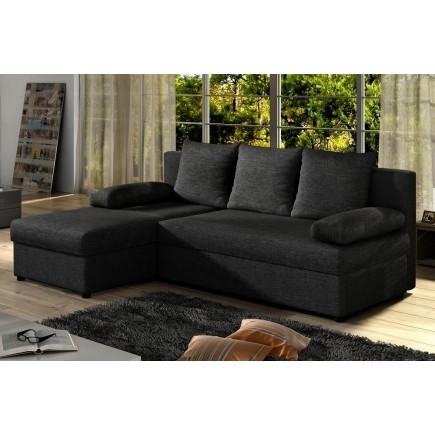 Canapé d'angle convertible - GILO - en tissu luxe 3/4 places, noir, angle gauche (vu de face)