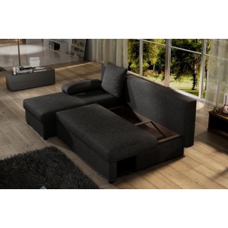 Canapé d'angle convertible - GILO - en tissu luxe 3/4 places, noir, angle gauche (vu de face)