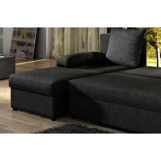 Canapé d'angle convertible - GILO - en tissu luxe 3/4 places, noir, angle gauche (vu de face)