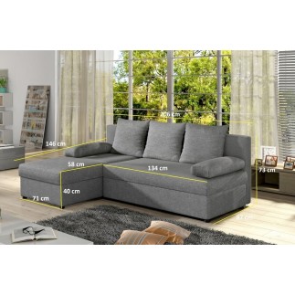 Canapé d'angle convertible - GILO - en tissu luxe 3/4 places, noir, angle gauche (vu de face)