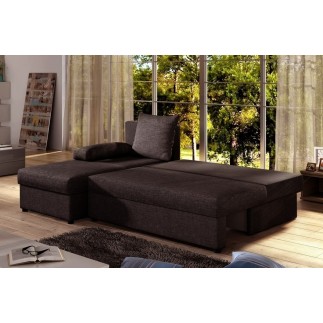 Canapé d'angle convertible - GILO - en tissu luxe 3/4 places, chocolat, angle gauche (vu de face)