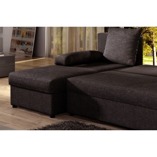 Canapé d'angle convertible - GILO - en tissu luxe 3/4 places, chocolat, angle gauche (vu de face)