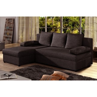 Canapé d'angle convertible - GILO - en tissu luxe 3/4 places, chocolat, angle gauche (vu de face)